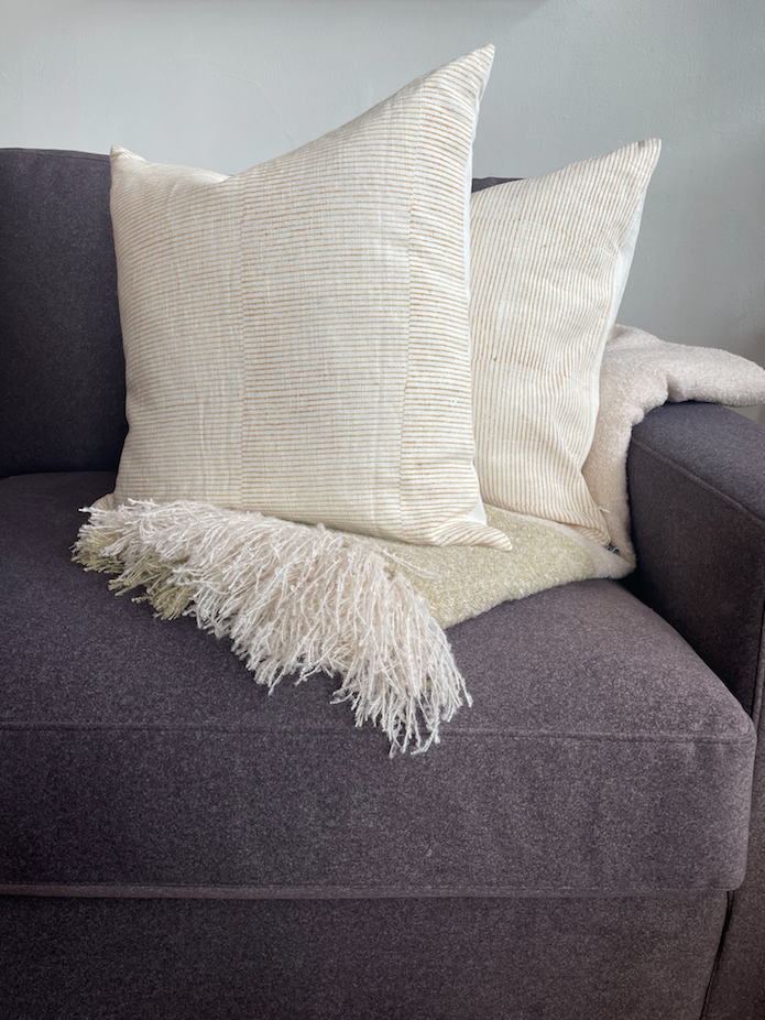 Tan & White Pinstripe Cushion