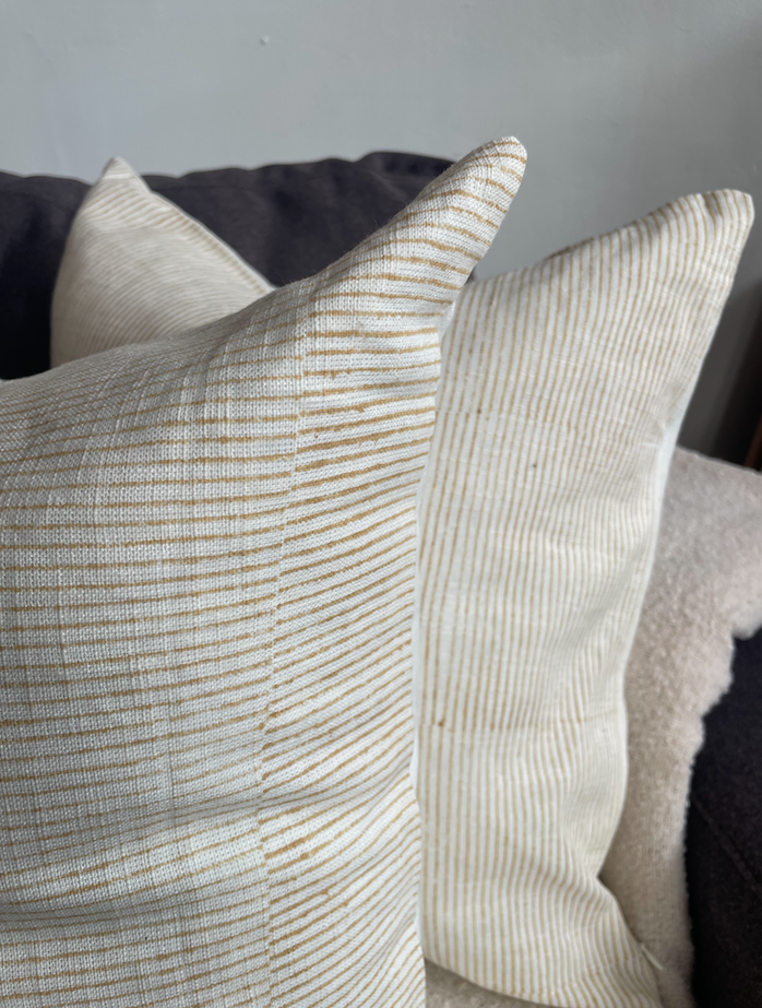 Tan & White Pinstripe Cushion