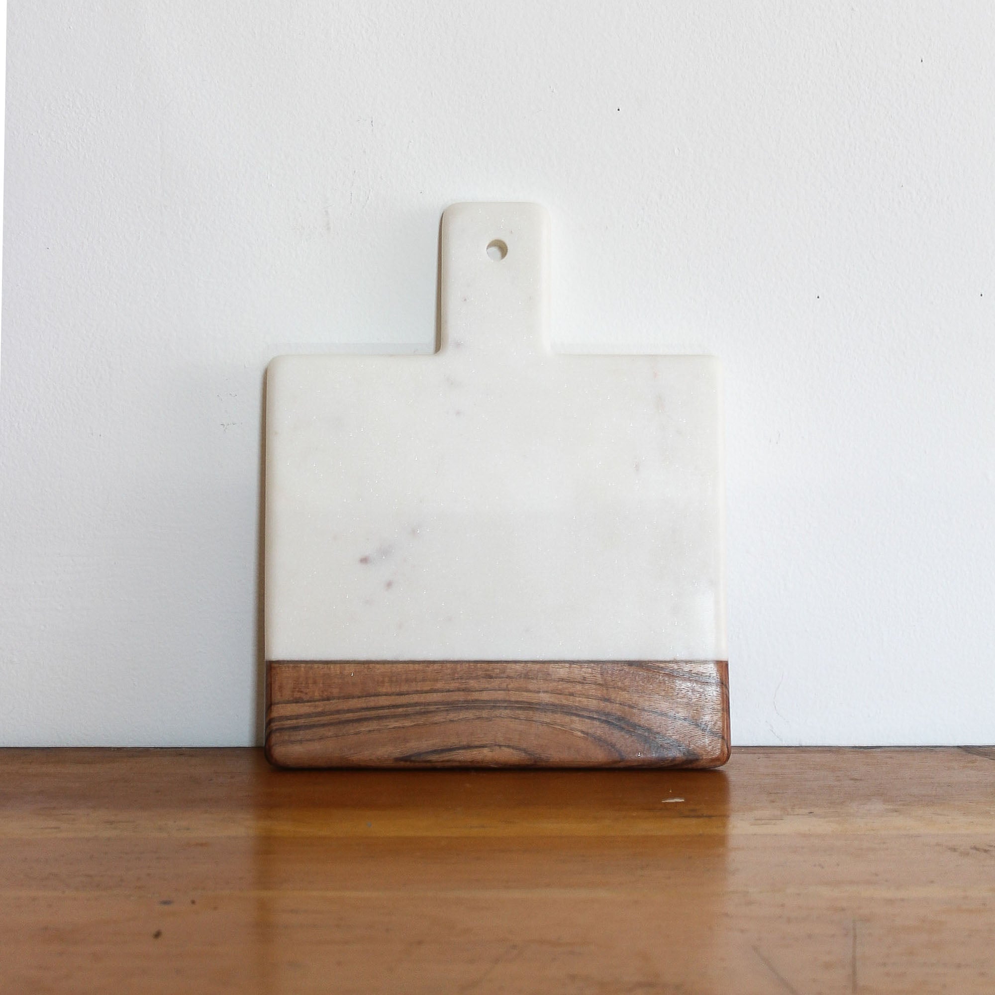 White Marble & Acacia Wood Square Handled Board