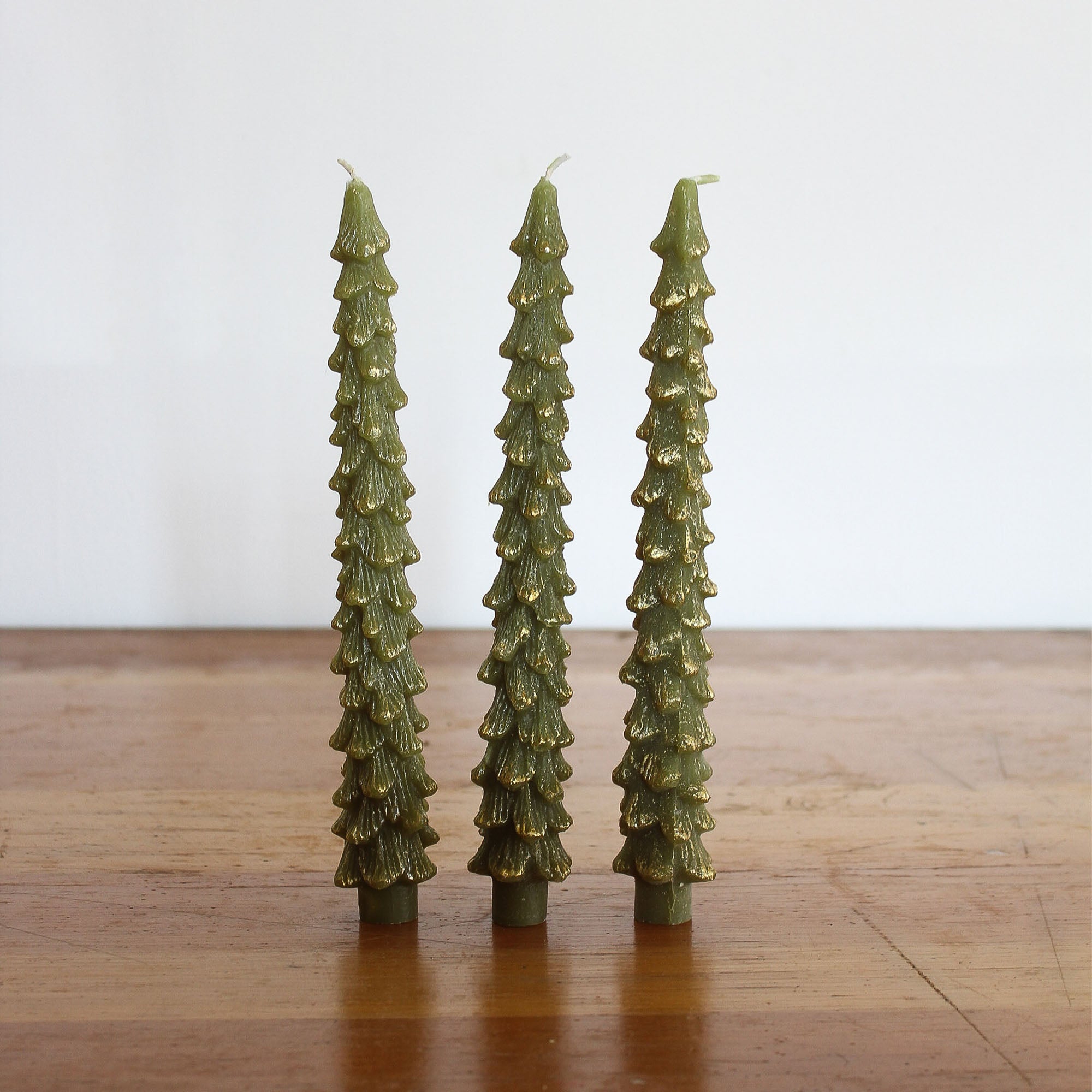 Green & Gold Tree Taper Candles