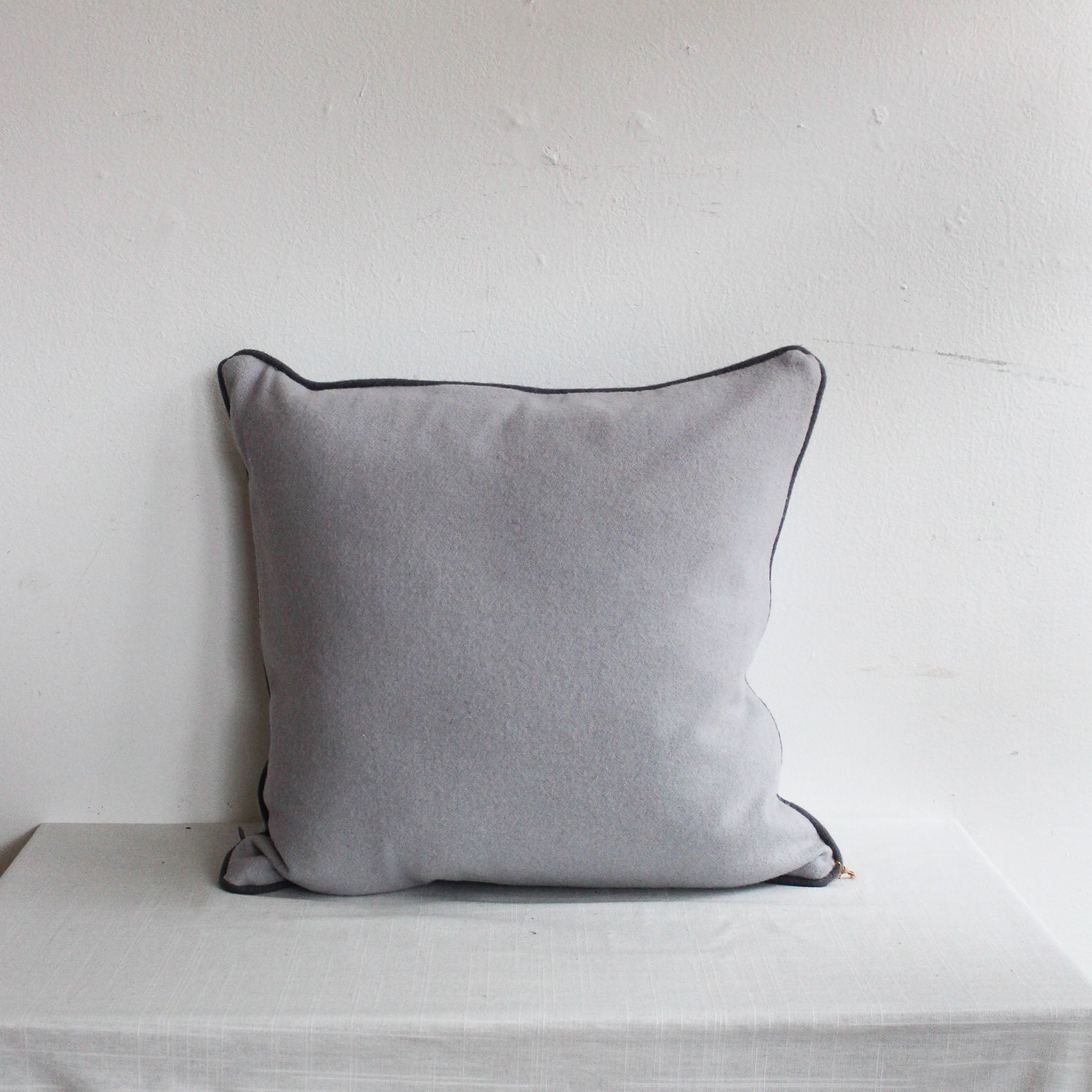 Wool Pillow with Dark Grey Piping