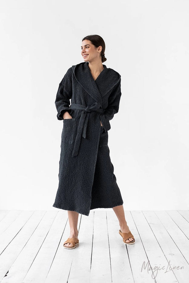 Grey Waffle Linen Robe