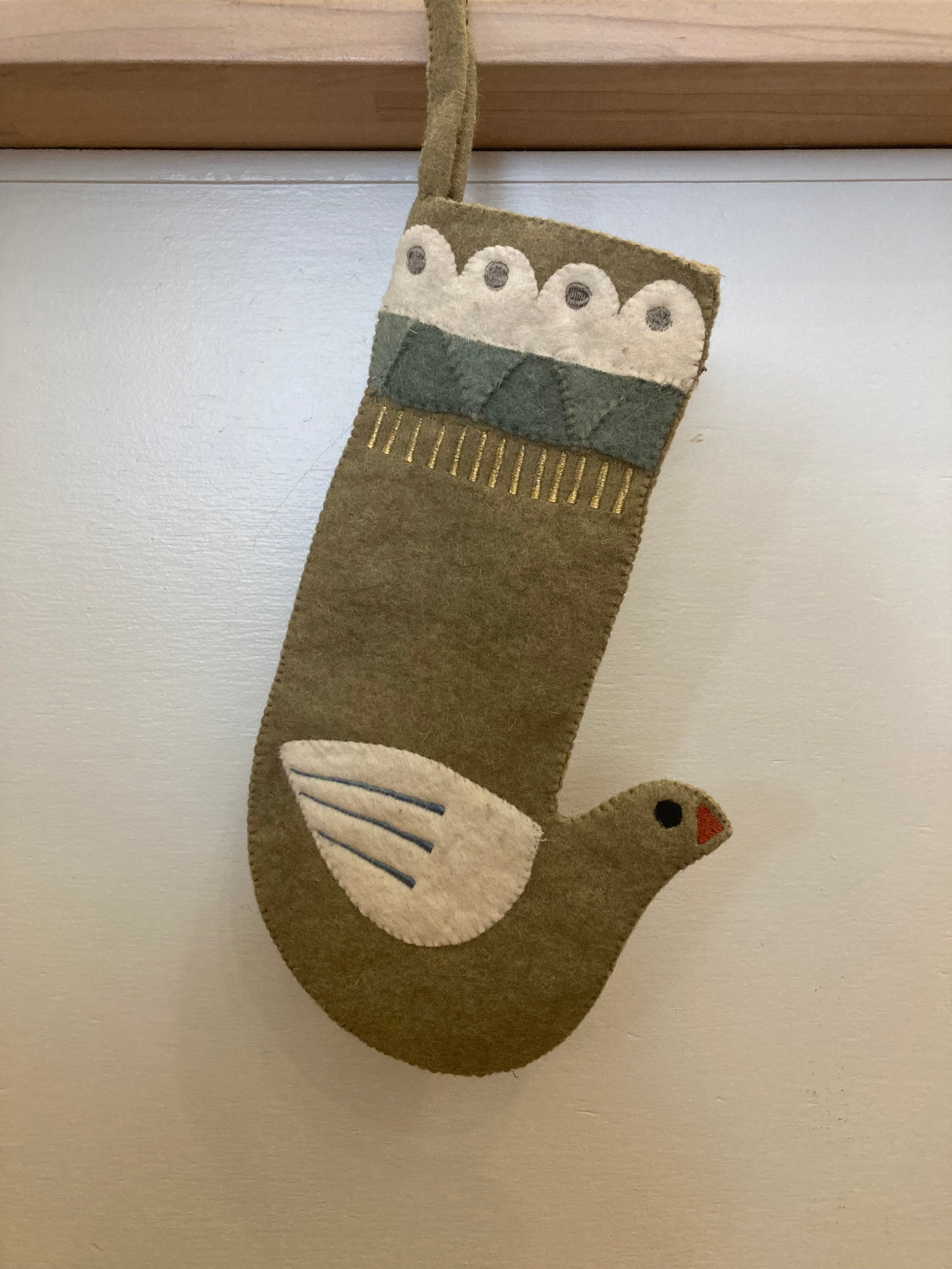 Grey Wool Felt Dove Stocking