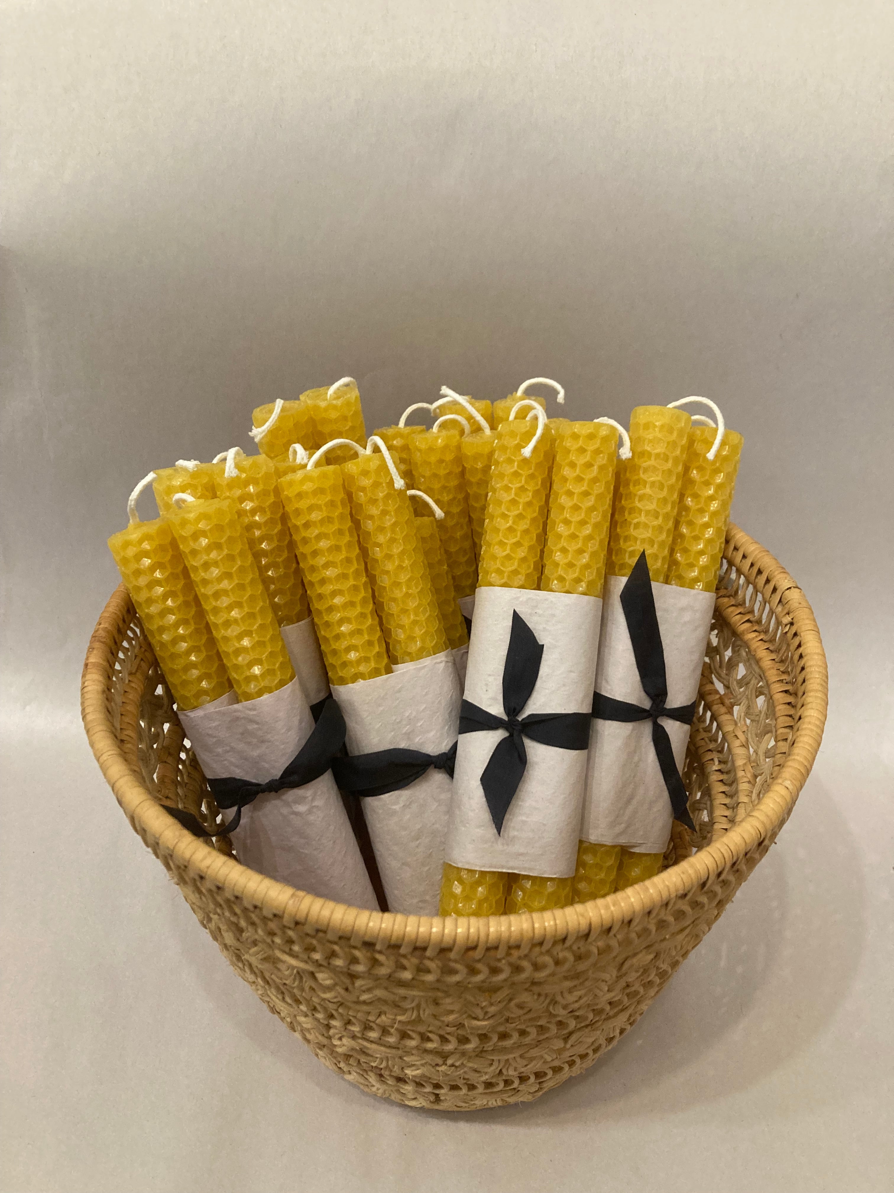 Hand rolled beeswax taper candles, natural, pair