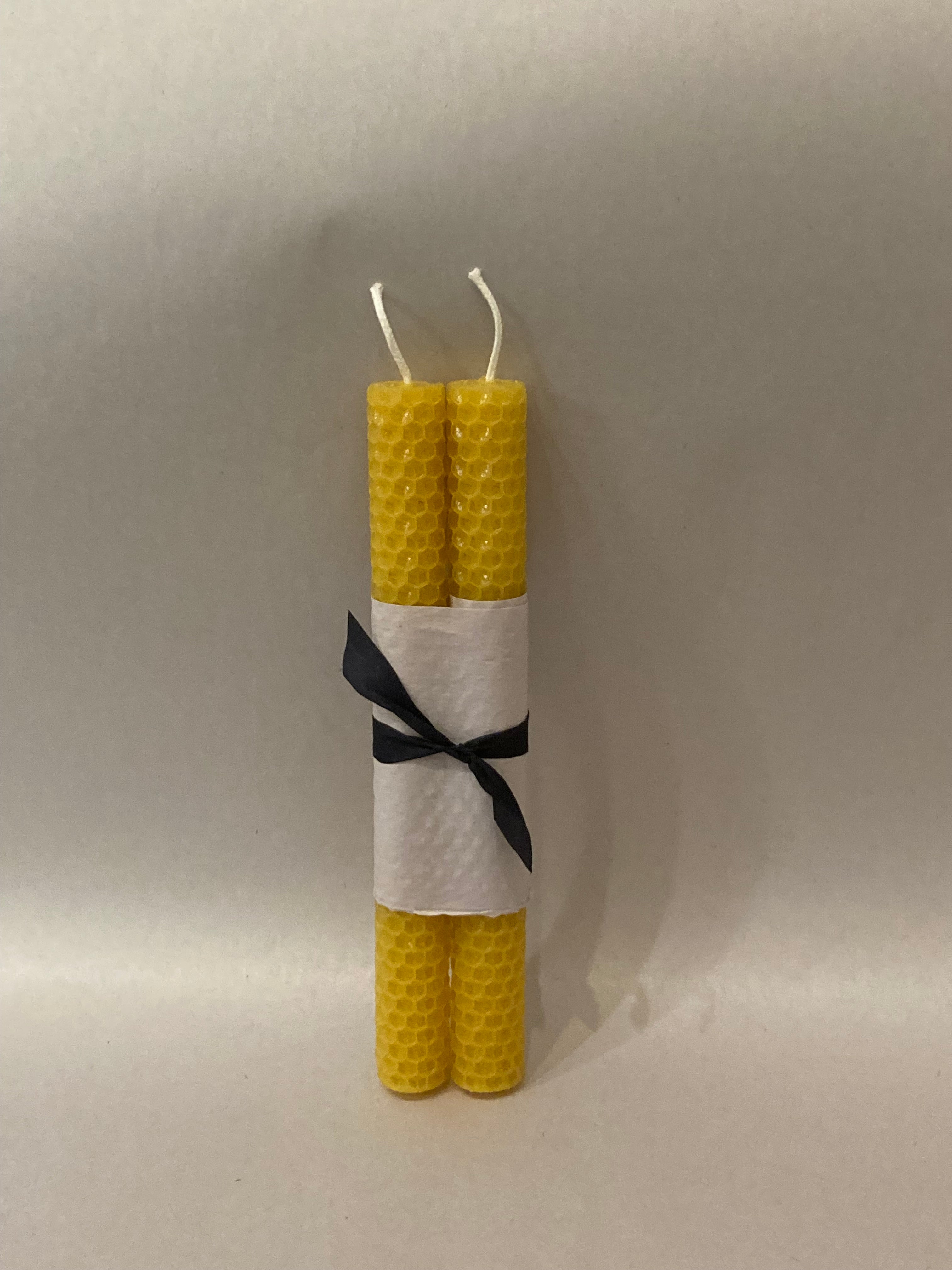 Hand rolled beeswax taper candles, natural, pair