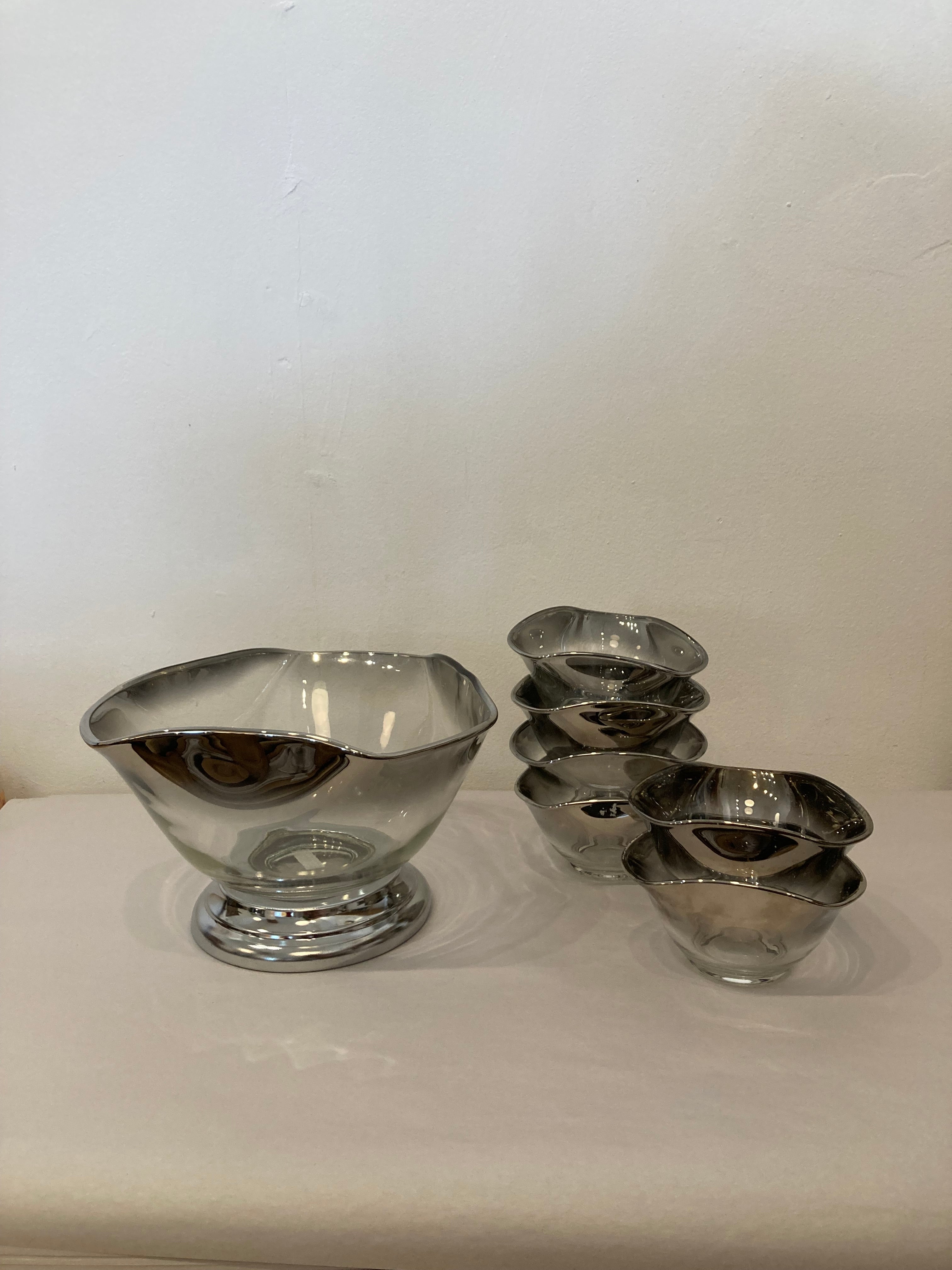 MCM 1950's Dorothy Thorpe, ombre smoke glass bowl -7 piece set