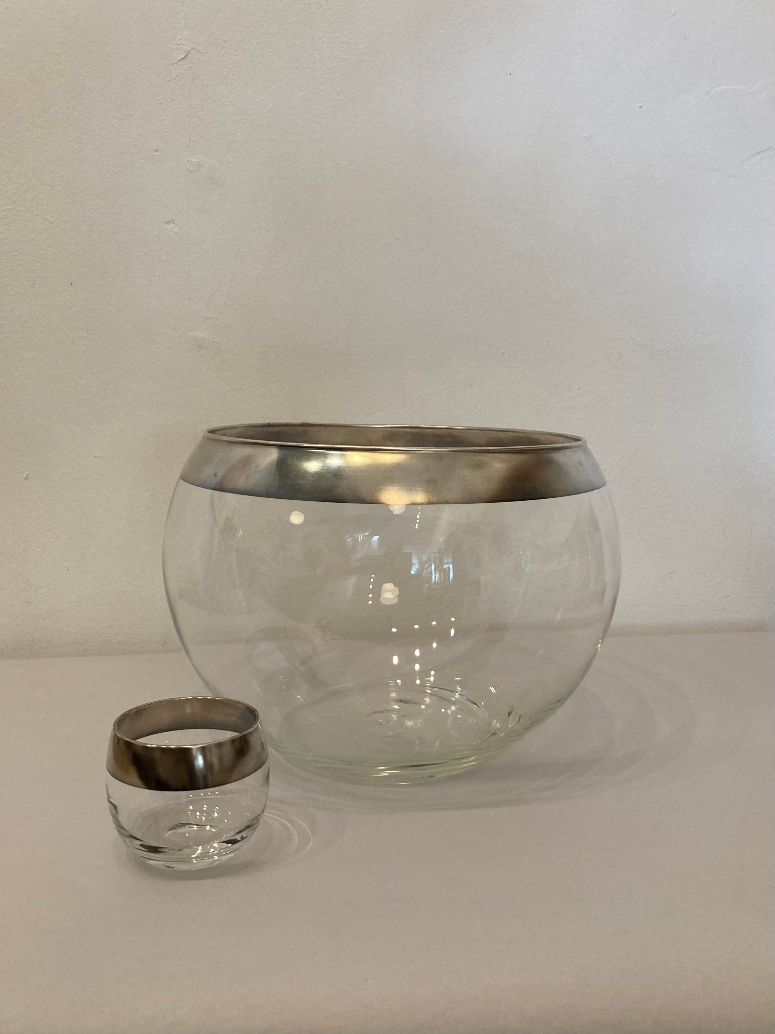 Mid Century Silver Rim Punch Set