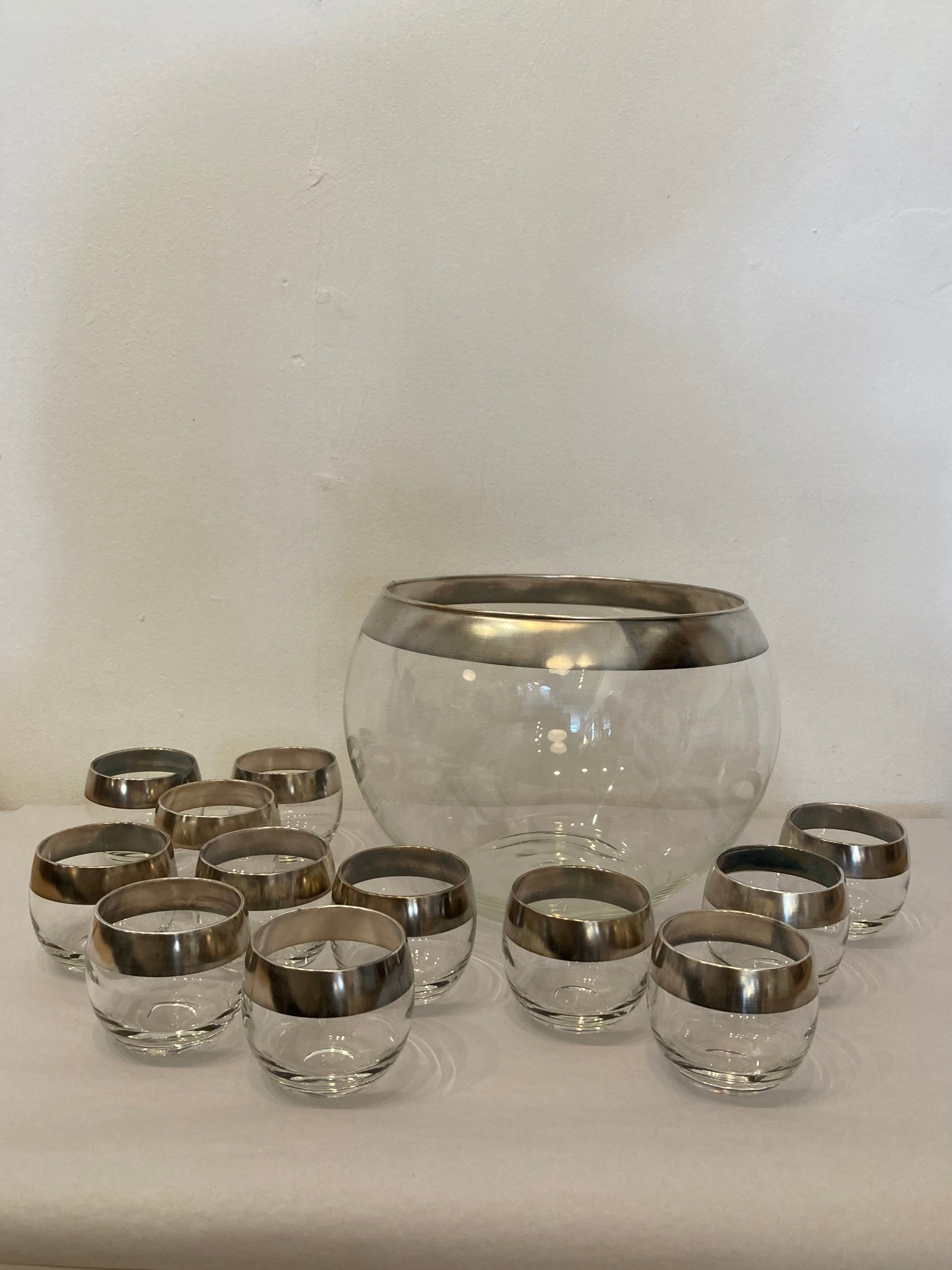Mid Century Silver Rim Punch Set