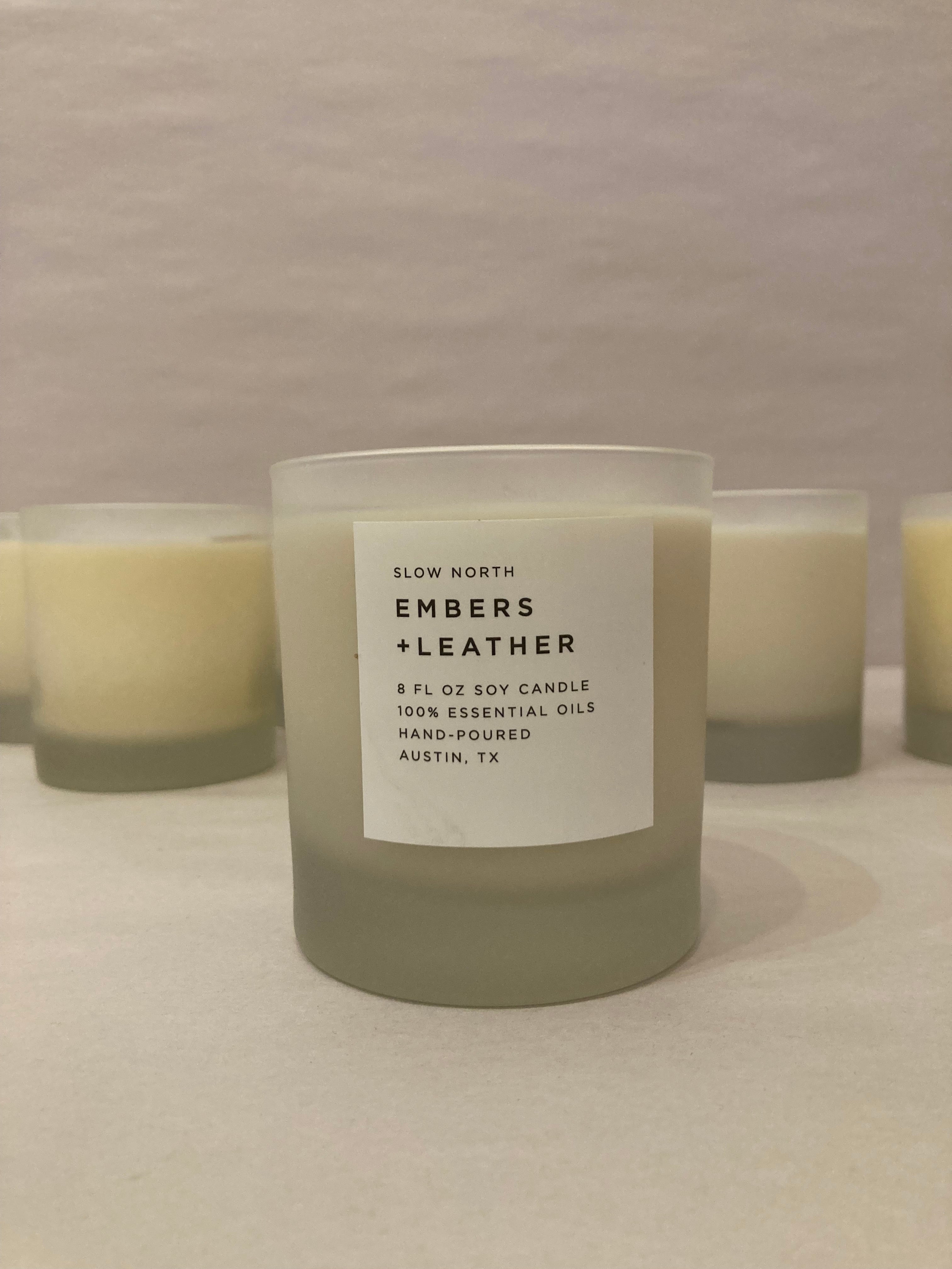Slow North embers + leather candle
