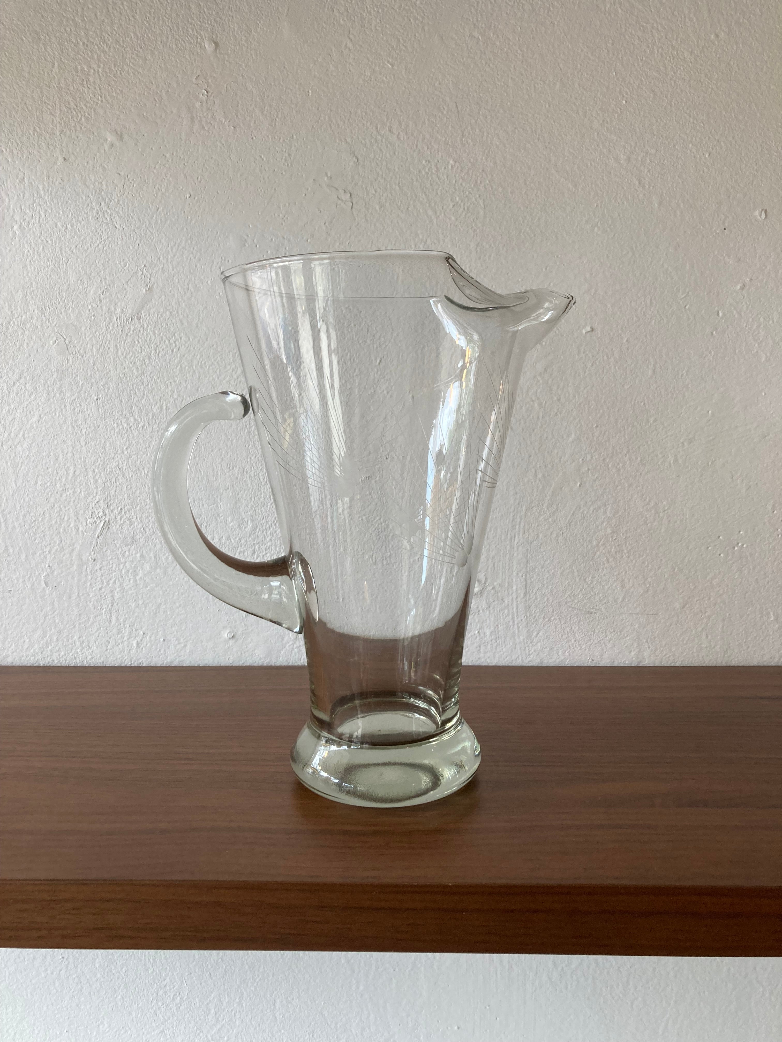 MCM Atomic Etched Glass Pitcher