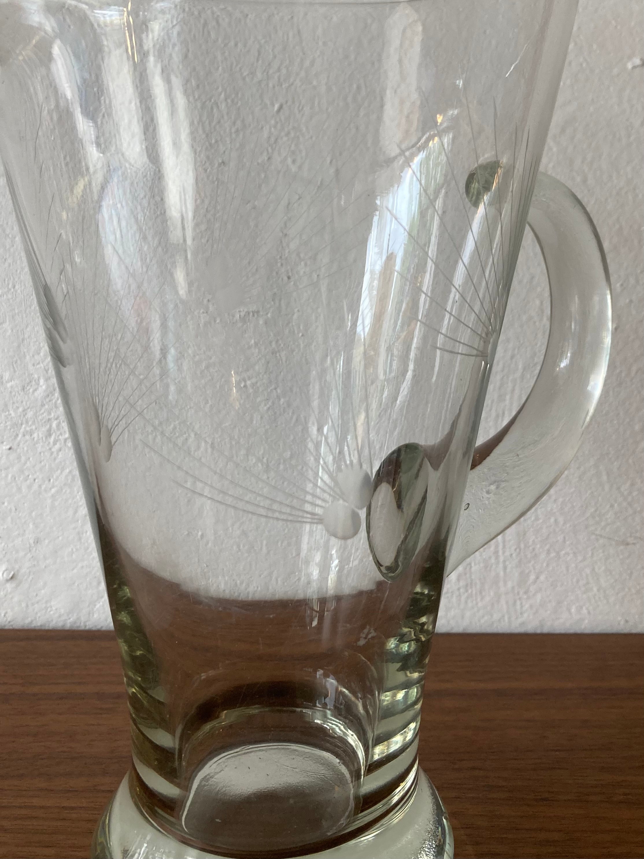 MCM Atomic Etched Glass Pitcher