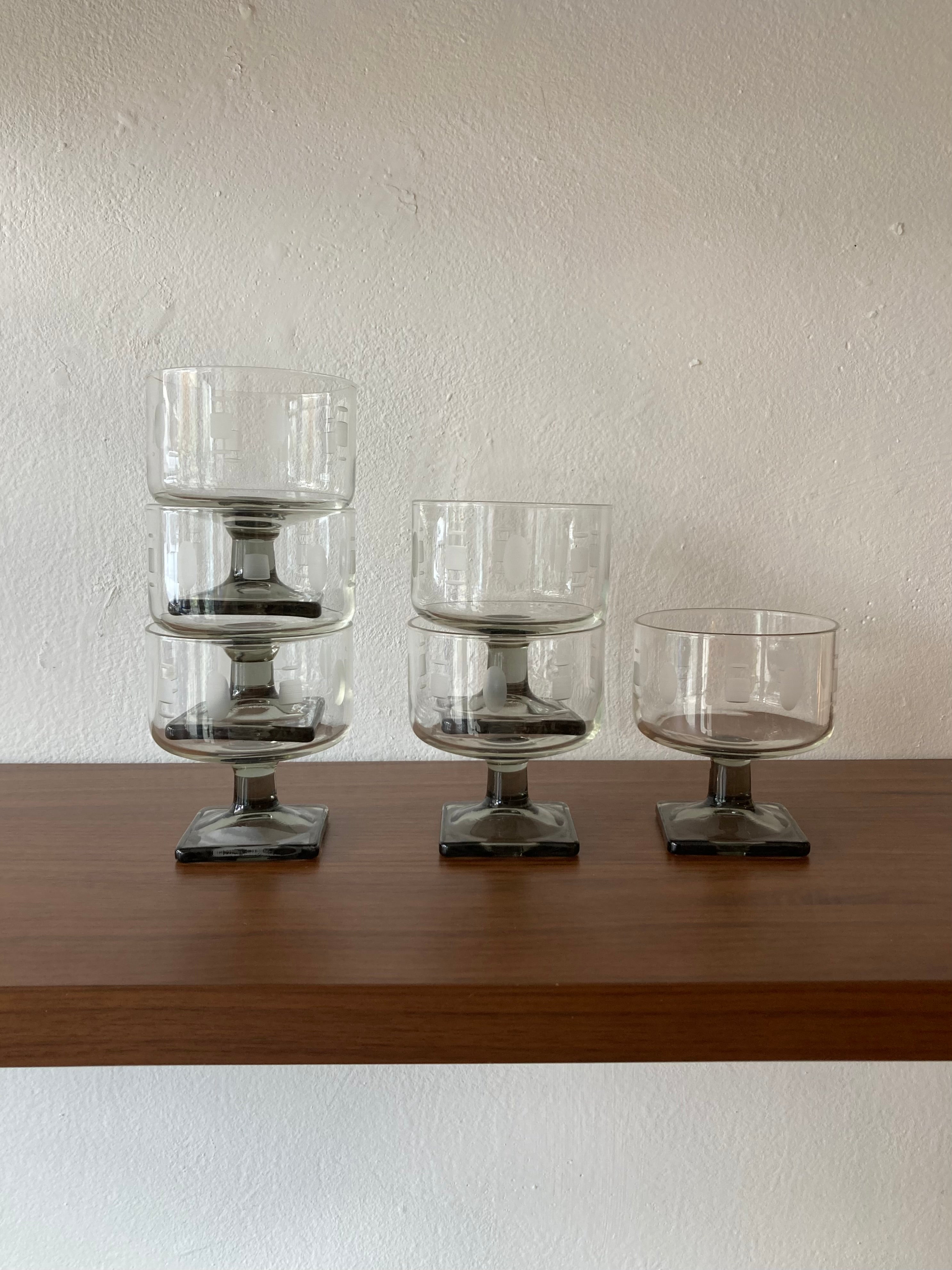 vintage Federal Glass smoke grey- set of 6