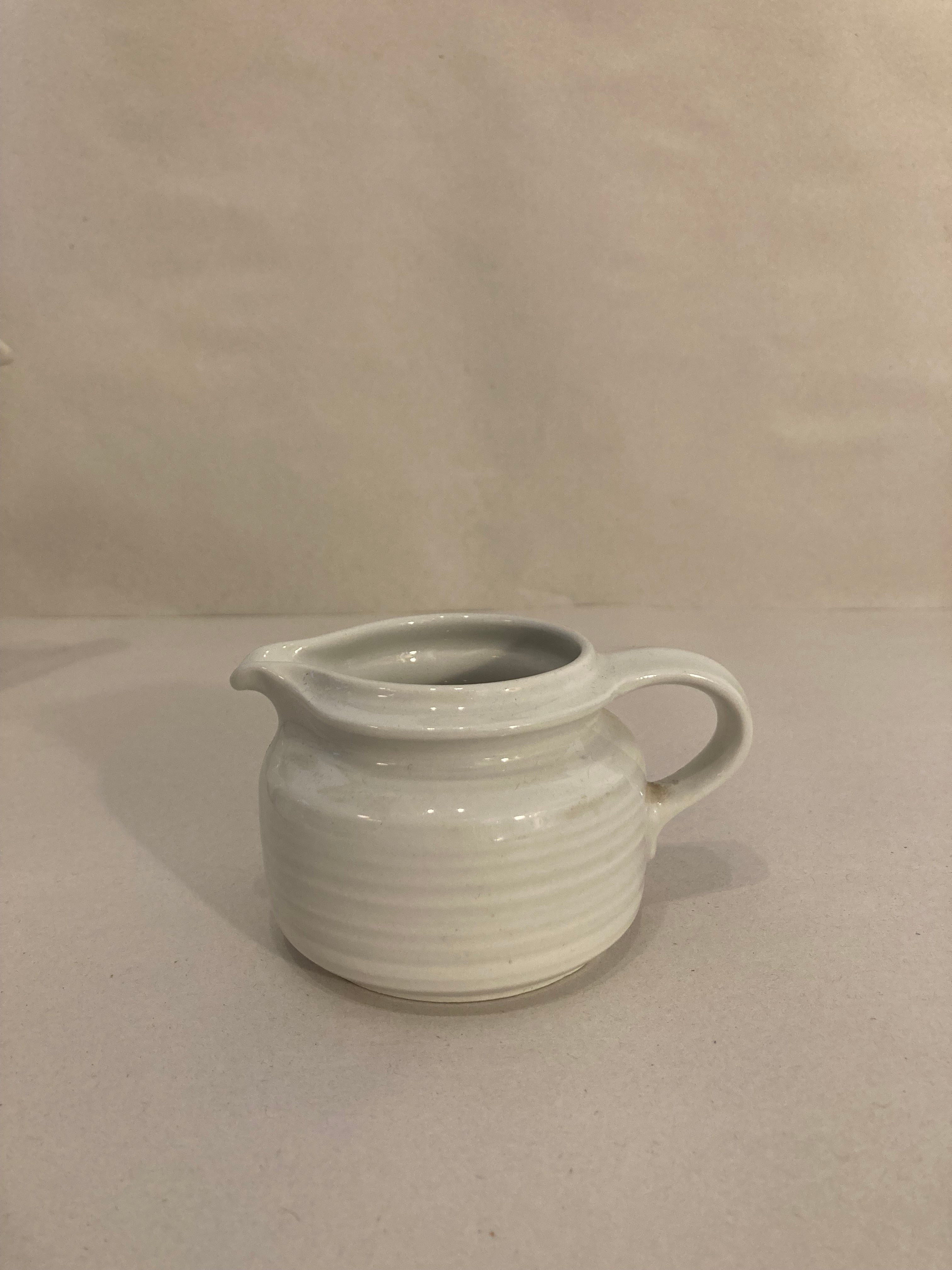 Arabia White Ceramic Tea Pot, Creamer, Sugar Bowl Set
